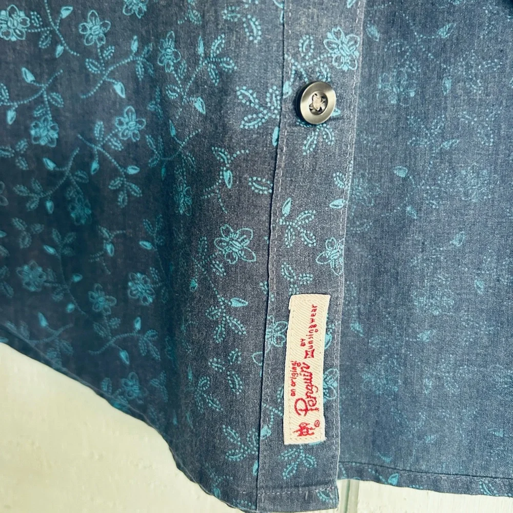 Original Penguin Button Down Shirt Mens M Blue Floral Heritage Slim Fit B9-1056